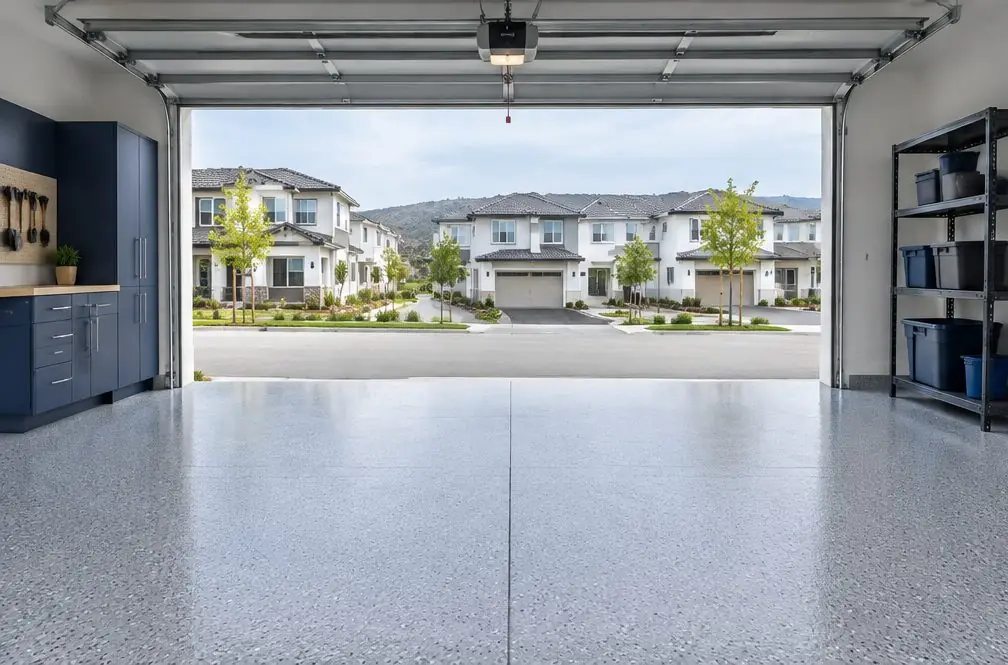 Illustration: a coated floor seen from inside, with Robertson Ranch beyond the open door